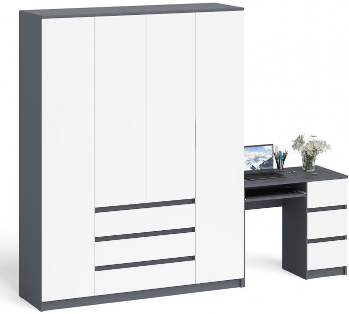 Мори компьютерный стол МС-6 правый + Шкаф МШ1600.1, графит/белый
