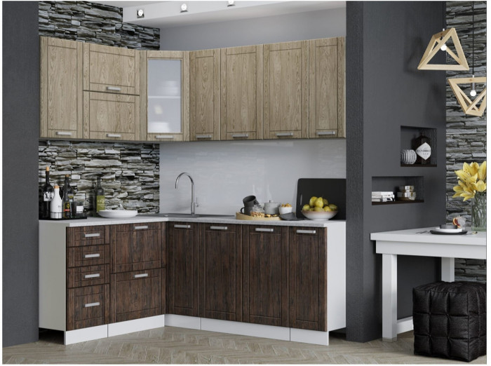 Кухня Лофт, МДФ матовый, 1600х2000 (Белый матовый / Венге, Белый)