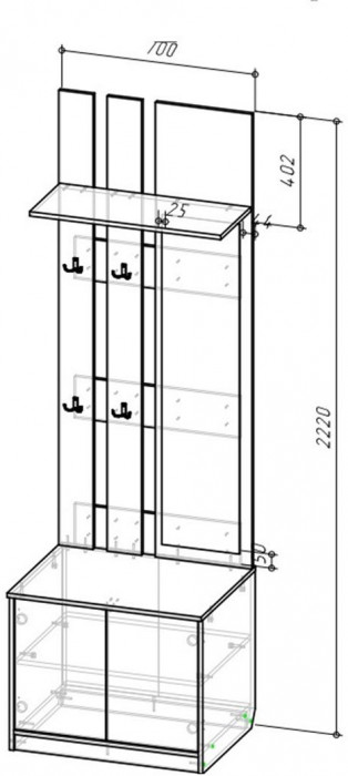 Бруно Вешалка с зеркалом Дуб Вотан / Серый графит