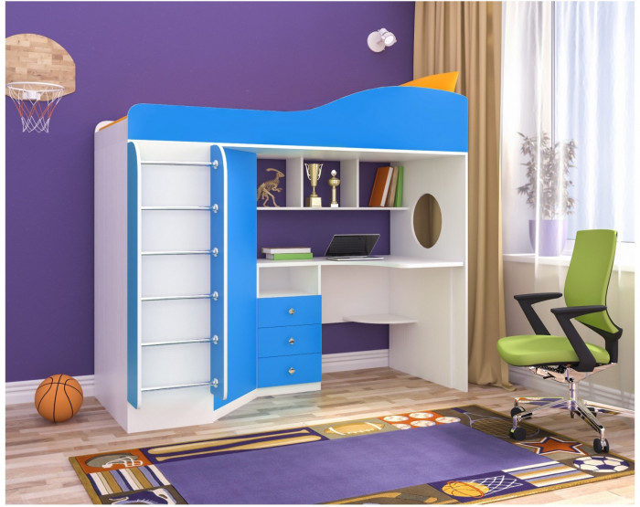 Кровать-чердак Кадет 1 с металлической лестницей (Дуб молочный/Ирис)