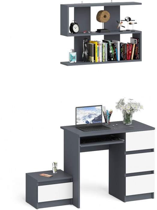 Мори Стол компьютерный МС-6 правый + Тумба ТМП400.1 + Полка 900, цвет графит/белый, ШхГхВ 130,4х50х209,6 см., НЕ универсальная сборка