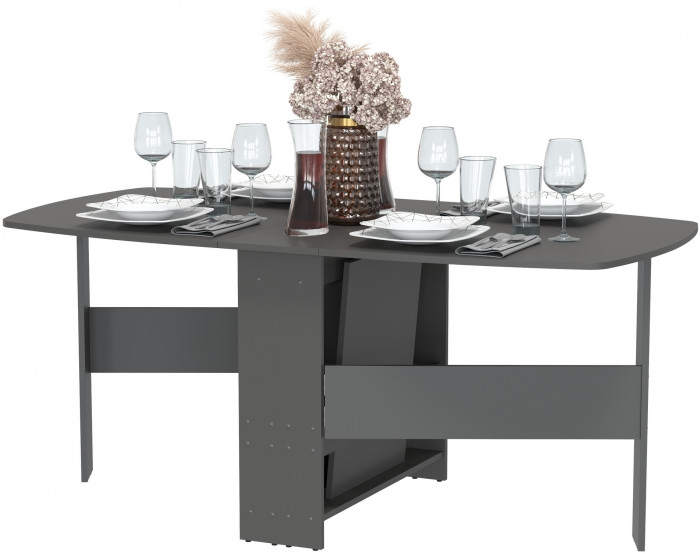 Стол-книжка 1-66граф, цвет графит, ШхГхВ 30х88х74 см. сложенный, разложенный три размера: 90/169/228х88х74 см.