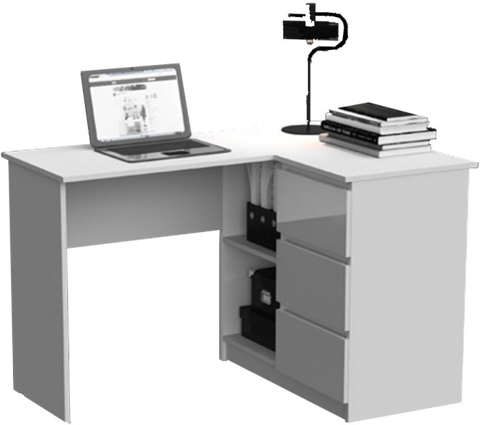 Челси Стол письменный угловой (Белый глянец, Белый)