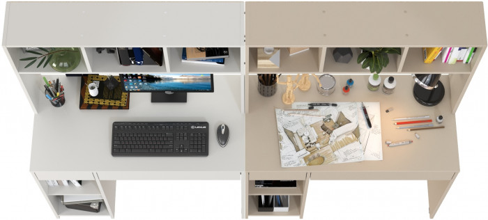 компьютерный стол Комфорт 12.77F + компьютерный стол Комфорт 12.77F, белый шагрень/сатин