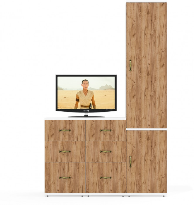 Лидер-8 Пенал МД 23Б + Тумба МД 3.16 + Тумба МД 3.16, белый шагрень/крафт золото