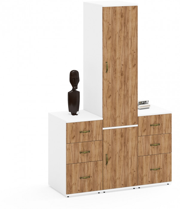 Лидер-8 Пенал МД 23Б + Тумба МД 3.16 + Тумба МД 3.16, белый шагрень/крафт золото