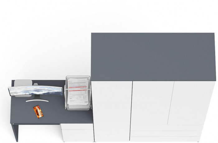 Мори компьютерный стол МС-1 правый + Шкаф МШ1200.1, графит/белый