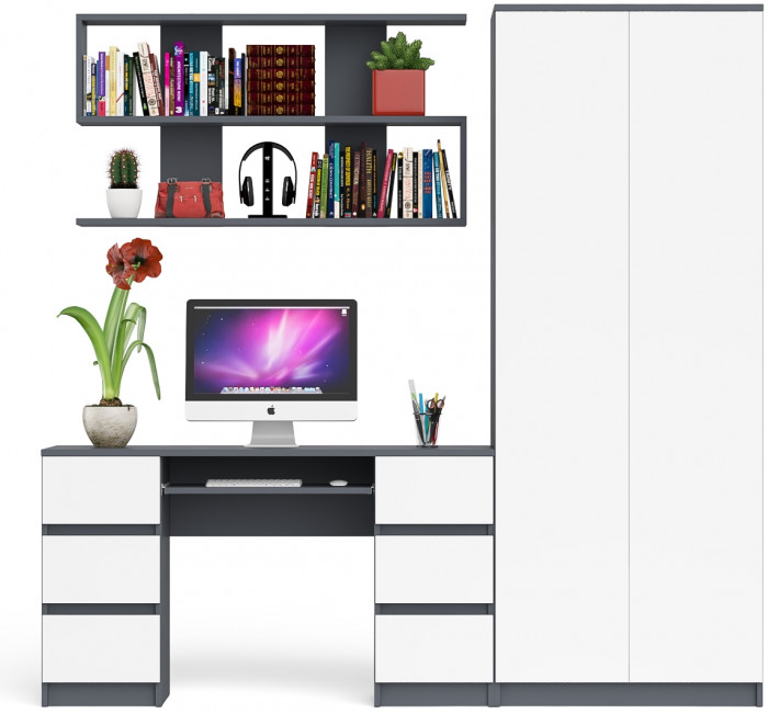 Мори компьютерный стол МС-2 + Шкаф МШ800.1 + Полка 1200, графит/белый