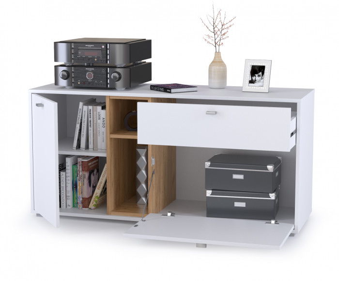 Бэль 10.91 Тумба, цвет дуб крафт золотой/белый премиум, ШхГхВ 131,4х43х66,2 см., НЕ универсальная сборка