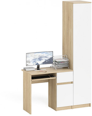 Мори Стол компьютерный МС-1 правый + Пенал МШ400.1, цвет дуб сонома/белый, ШхГхВ 130,4х50,4х209,6 см., выдвижной ящик справа, НЕ универсальная сборка
