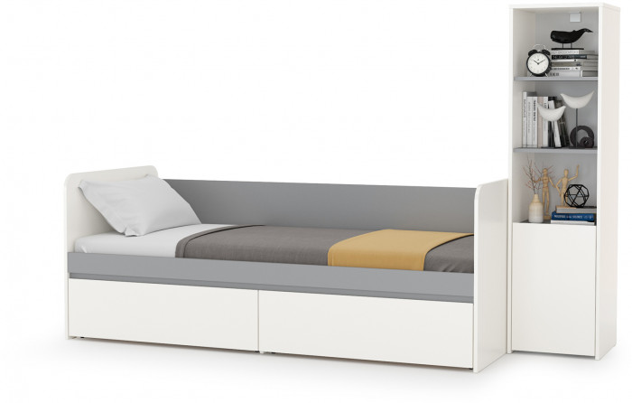 Торонто 11.39 Кровать + 13.13 Шкаф комбинированный, белый шагрень/стальной серый