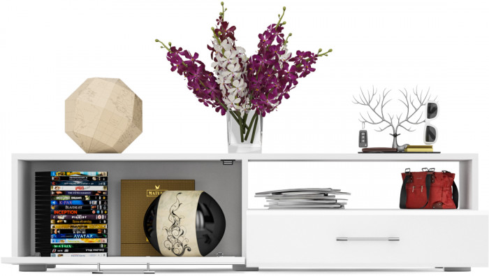 Тумба под ТВ Ларго 1, корпус белый/фасады МДФ белый глянец