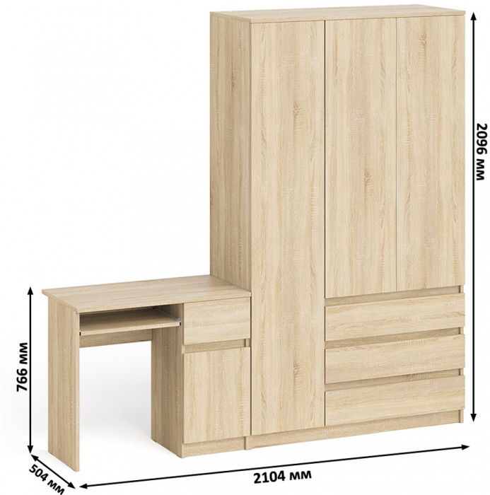 Мори компьютерный стол МС-1 правый + Шкаф МШ1200.1, дуб сонома