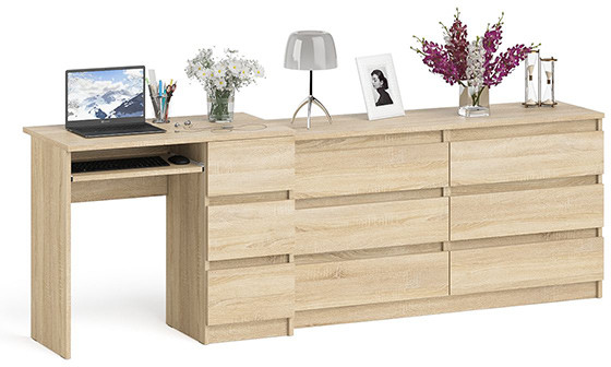 Мори компьютерный стол МС-6 правый + Комод МК1380.6, дуб сонома