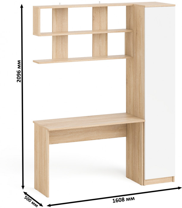 Мори письменный стол МСП1200.1 + Пенал МШ400.1 + Полка 1200, дуб сонома/белый