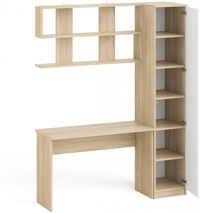 Мори письменный стол МСП1200.1 + Пенал МШ400.1 + Полка 1200, дуб сонома/белый