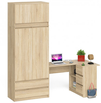 Мори Стол компьютерный МС-16 правый + Шкаф МШ900.1 + Антресоль МА900.1, цвет дуб сонома, ШхГхВ 214,8х84,9х234,2 см., выдвиж. ящики справа, НЕ ун. сб.