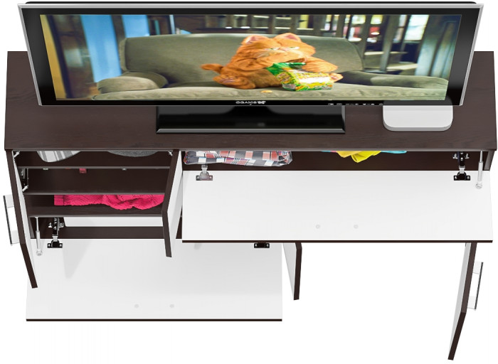 Тумба ТВ С-МД-С1-1400, цвет венге/белый шагрень, ШхГхВ 140х30х93 см., НЕ универсальная сборка