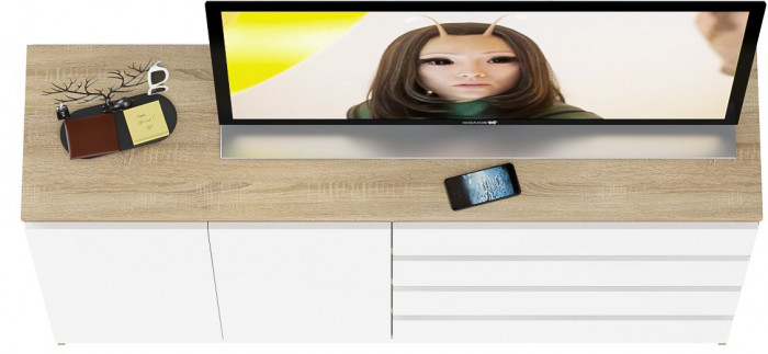 Мори Комод МК1600.1, цвет дуб сонома/белый, ШхГхВ 160,4х41х94 см., НЕ универсальная сборка