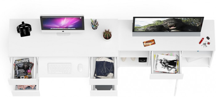 Мори Стол компьютерный МС-2 + Тумба МТВ1204.1, цвет белый, ШхГхВ 255,8х50х76,6 см., универсальная сборка