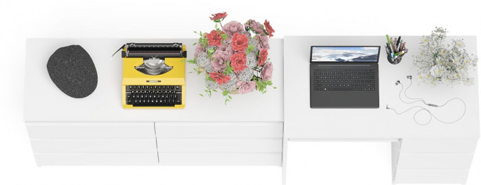 Мори Стол компьютерный МС-6 правый + Комод МК1200.6, цвет белый, ШхГхВ 210,4х50х76,6 см., выдвижные ящики справа, НЕ универсальная сборка