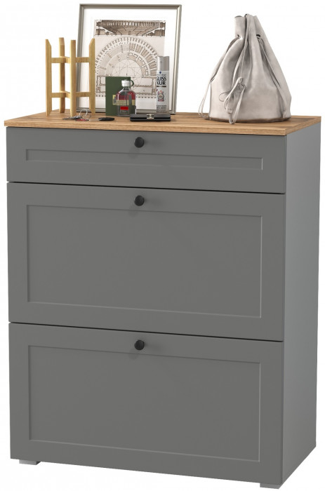 Остин 16.121 Тумба для обуви, цвет серый графит/дуб крафт золотой, ШхГхВ 80х41,6х99,3 см.