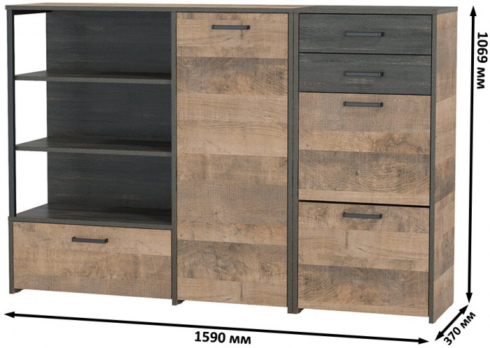 Трувор 13.241.06 Тумба для обуви + 13.307.01 Комод, дуб гранж песочный/интра