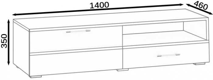 Тумба под ТВ Ларго 1, корпус белый/фасады МДФ графитово-серый глянец