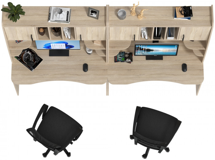 Два стола рабочих 6-0604 Бета + два кресла 103 чёрных, дуб сонома