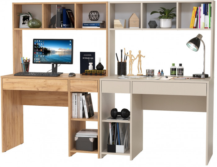 компьютерный стол Комфорт 12.77F + компьютерный стол Комфорт 12.77F, дуб крафт золотой/сатин