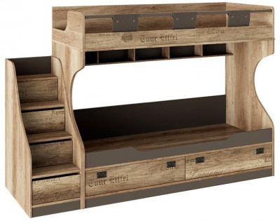 Пилигрим СМ-276.11.01 Кровать двухъярусная с приставной лесницей (Дуб Каньон светлый, Фон серый)