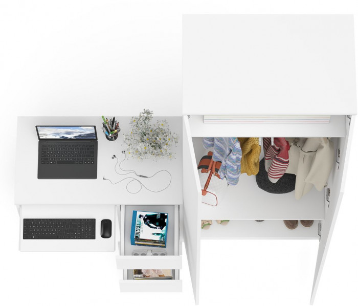 Мори компьютерный стол МС-6 правый + Шкаф МШ800.1, белый