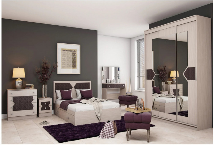 Модульная спальня Николь, композиция 1 (Ясень Шимо / Лиственница темная)