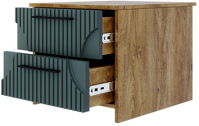 Тумба прикроватная "Монтале" - Дуб канзас/Зеленый матовый