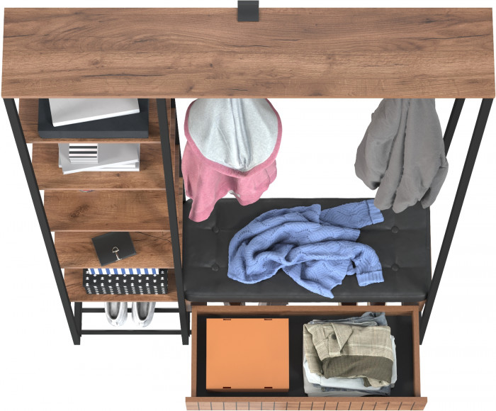 Гранд 15.124N Прихожая, цвет дуб крафт табачный/искуственная кожа чёрная, ШхГхВ 116х38,6х203,4 см., универс. сборка, съёмные решётки для обуви, ящик