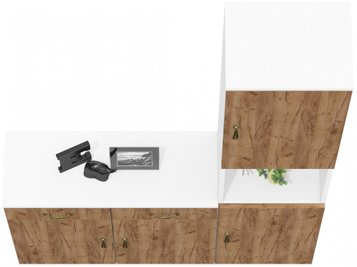 Лидер-8 Пенал + Тумба МД 3.15 + Тумба МД 3.15, белый шагрень/крафт золото