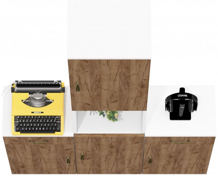 Лидер-8 Пенал + Тумба МД 3.15 + Тумба МД 3.15, белый шагрень/крафт золото