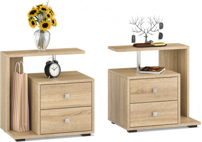 Камелия спальня № 8 Кровать с ящиками 1400 + Две тумбы + Шкаф 4-х створчатый, цвет дуб сонома, сп.м. 1400х2000 мм., б/м, основание есть