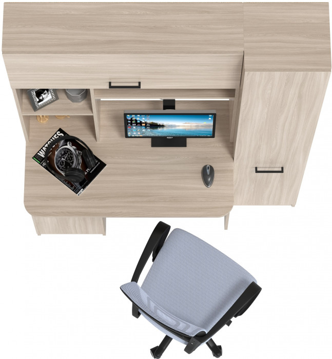 Стол 6-0603 Альфа + кресло 103 серое, цвет ясень шимо светлый, ШхГхВ 137х61х181 см., универсальная сборка