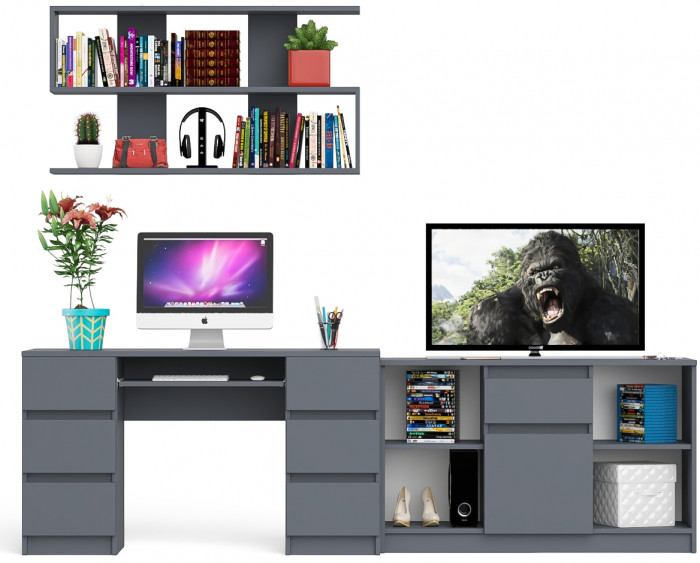 Мори компьютерный стол МС-2 + Тумба МТВ1204.1 + Полка 1200, графит