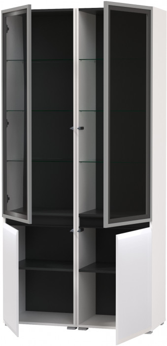 Сидней 13.201 Шкаф-витрина 2 штуки, корпус: белый/чёрный/фасады: МДФ белый глянец/прозр. стекло с серой тонир.