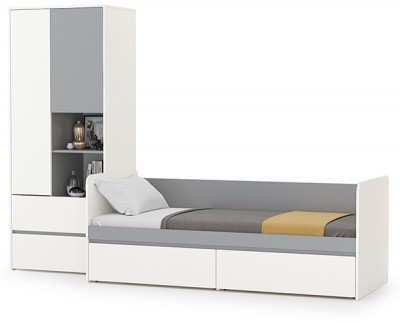 Торонто 11.39 Кровать + 13.333 Шкаф для одежды, белый шагрень/стальной серый