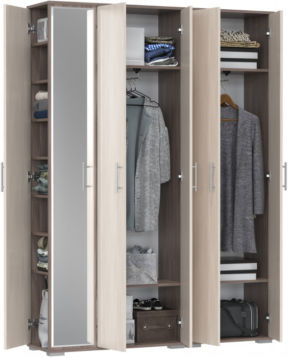 Прихожая Домино-мини + Шкаф для одежды Домино, цвет бодега тёмный/бодега светлый, ШхГхВ 148х36х202 см., универсальная сборка