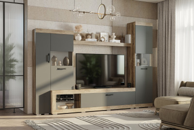 Стенка в гостиную Тесла ГС-01, дуб каньон/графит