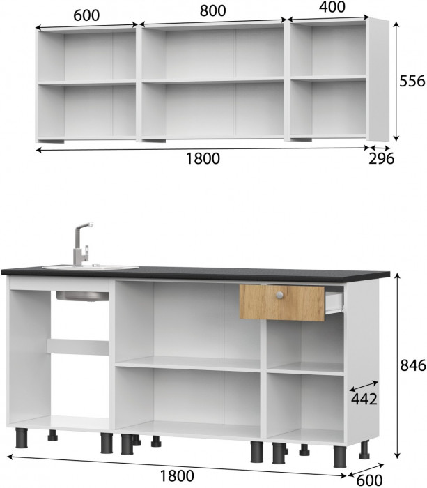 Кухонный гарнитур "КГ - 1(1800)" Белый / Дуб золотой / Чёрный