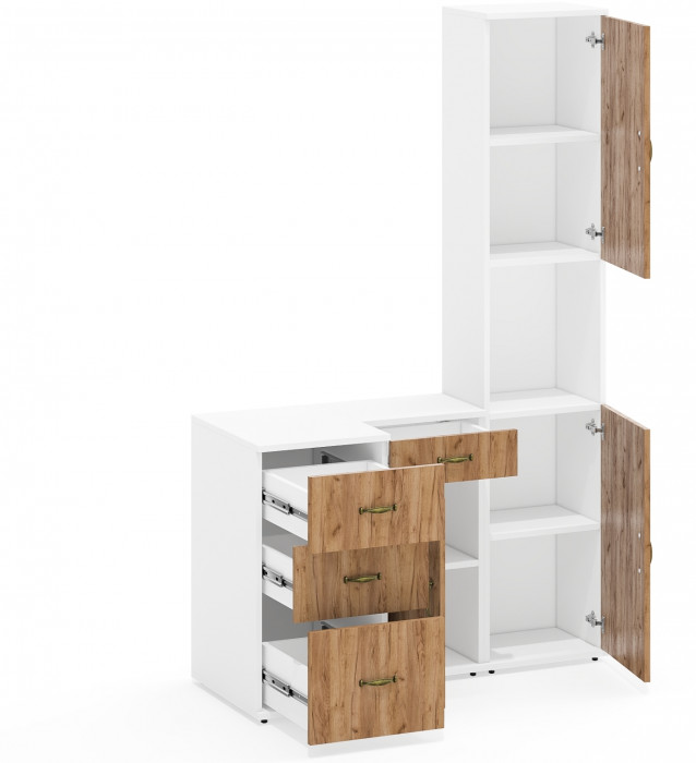 Лидер-8 Пенал + Тумба МД 3.15 + Тумба МД 3.16, белый шагрень/крафт золото