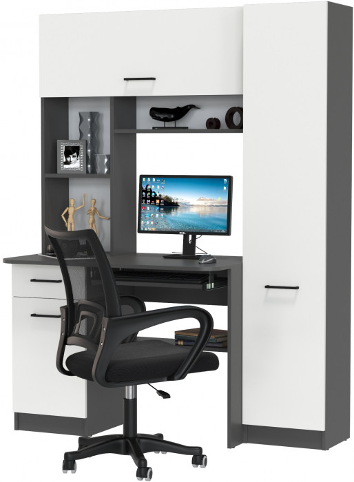 Стол 6-0603 Альфа + кресло 103 чёрное, цвет графит/белый, ШхГхВ 137х61х181 см., универсальная сборка