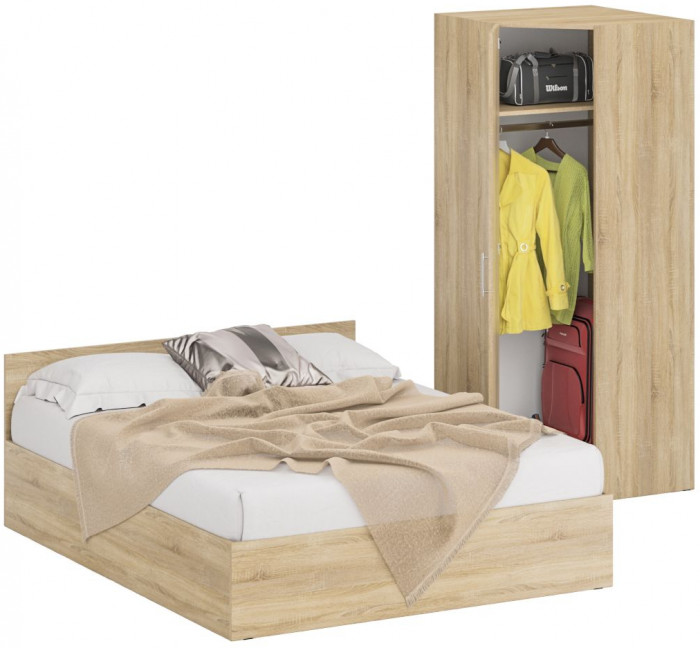 Кровать 1600 + Шкаф угловой Стандарт, цвет дуб сонома, ШхГхВ 163,5х203,5х70 + 81,2х81,2х200см., сп.м. 1600х2000 мм., без матраса, основание есть