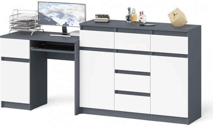 Мори Стол компьютерный МС-1 левый + Комод МК1200.4, цвет графит/белый, ШхГхВ 210,4х50х94 см., выдвижной ящик слева, НЕ универсальная сборка