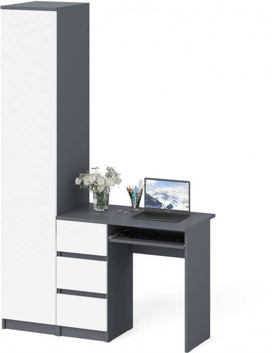 Мори Стол компьютерный МС-6 левый + Пенал МШ400.1, цвет графит/белый, ШхГхВ 130,4х50,4х209,6 см., выдвижные ящики слева, НЕ универсальная сборка